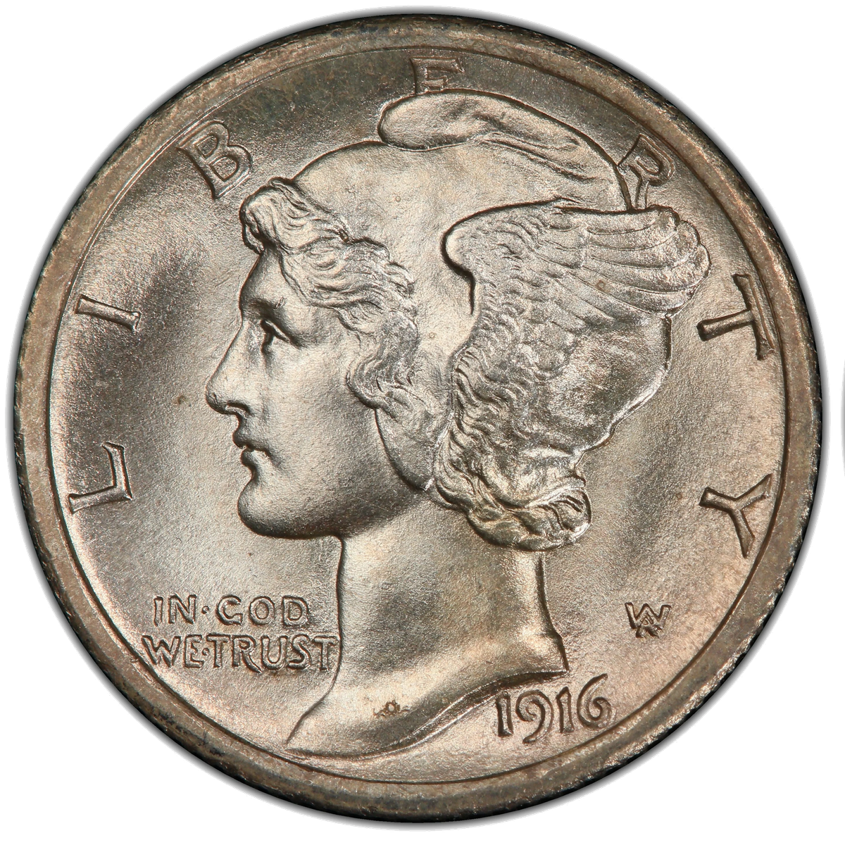 Genuine 1916-D Mercury dime obverse
