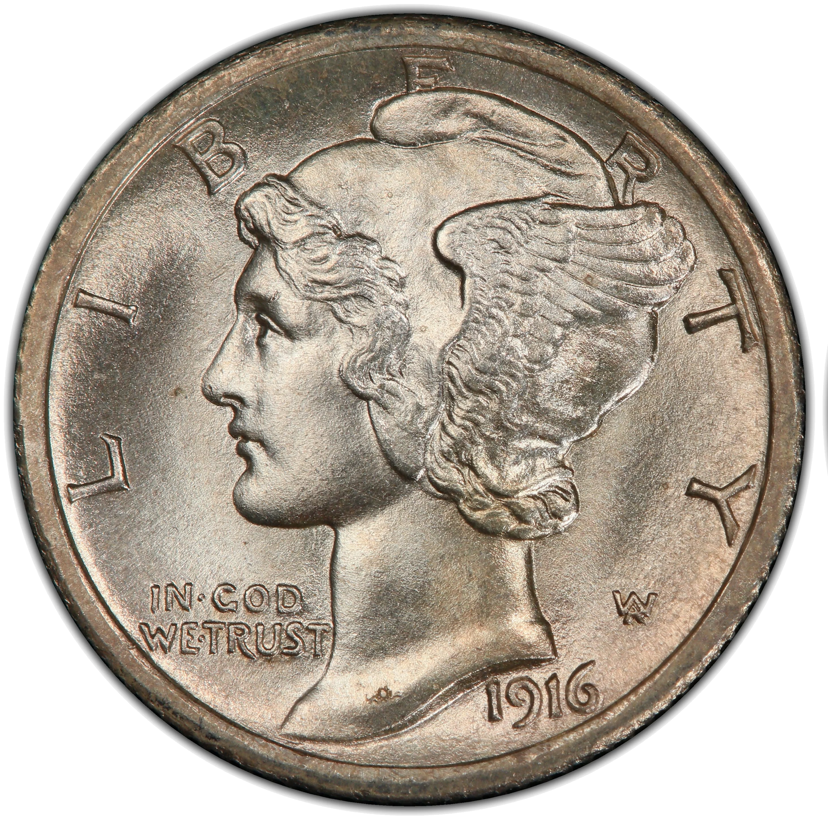 Genuine 1916-D Mercury dime obverse