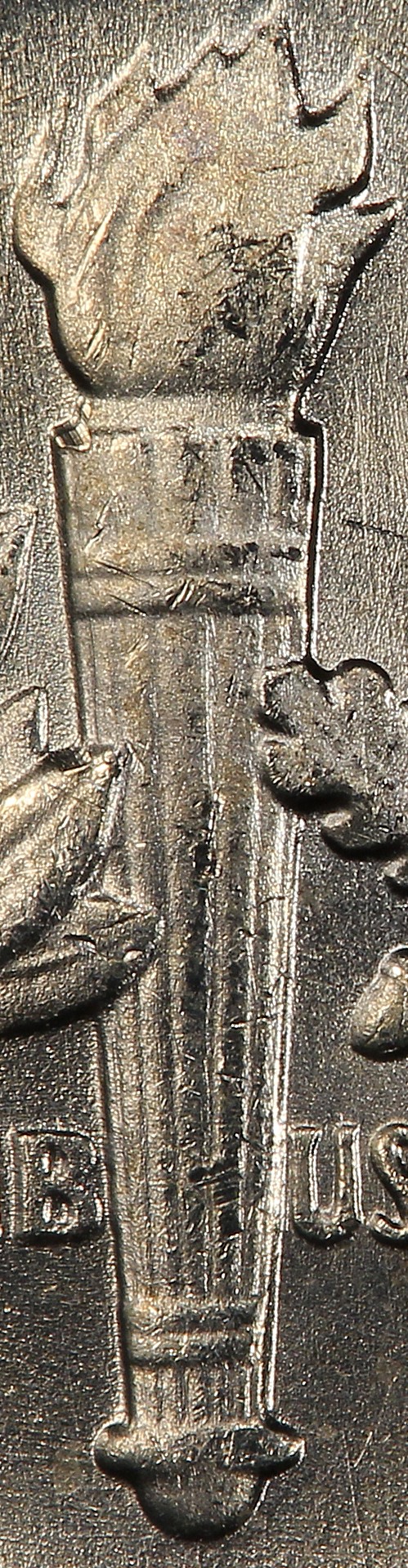 Roosevelt dime with Full Torch — all flame lines separated