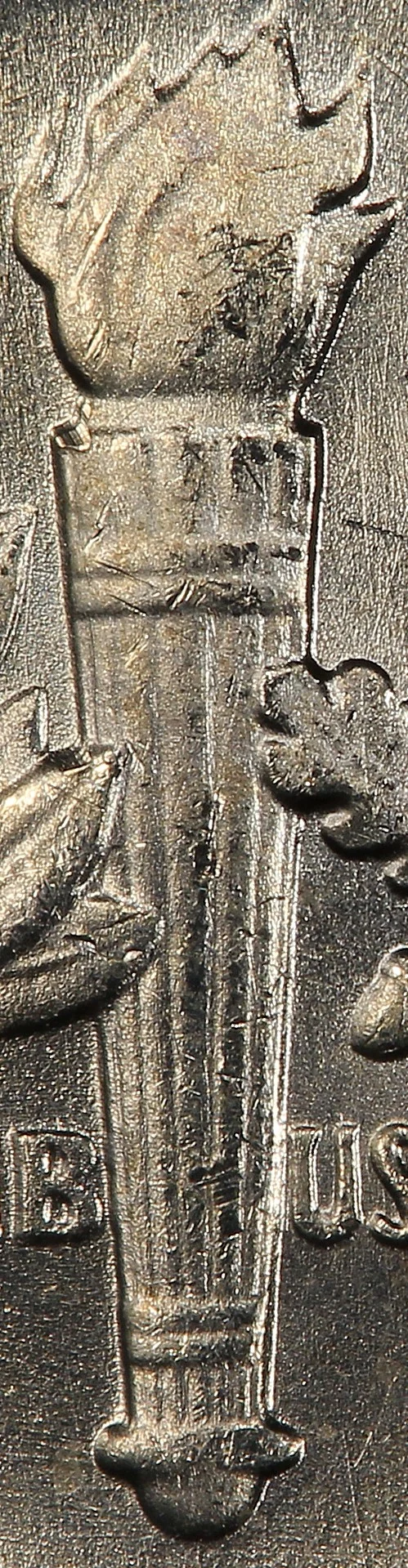 Roosevelt dime with Full Torch — all flame lines separated