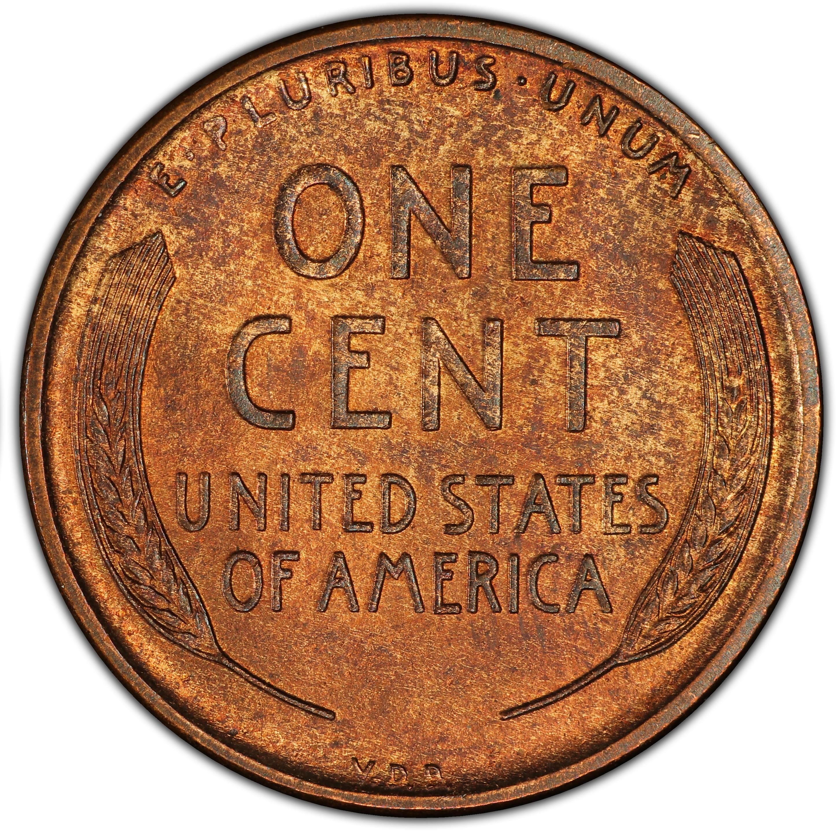 Lincoln Wheat cent reverse — two wheat ears flanking ONE CENT