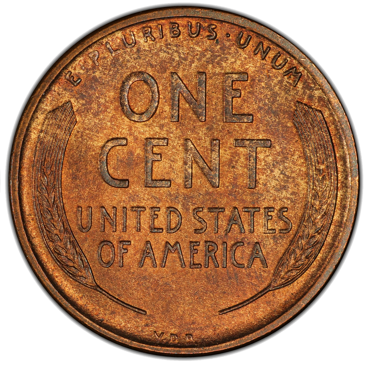 Lincoln Wheat cent reverse — two wheat ears flanking ONE CENT