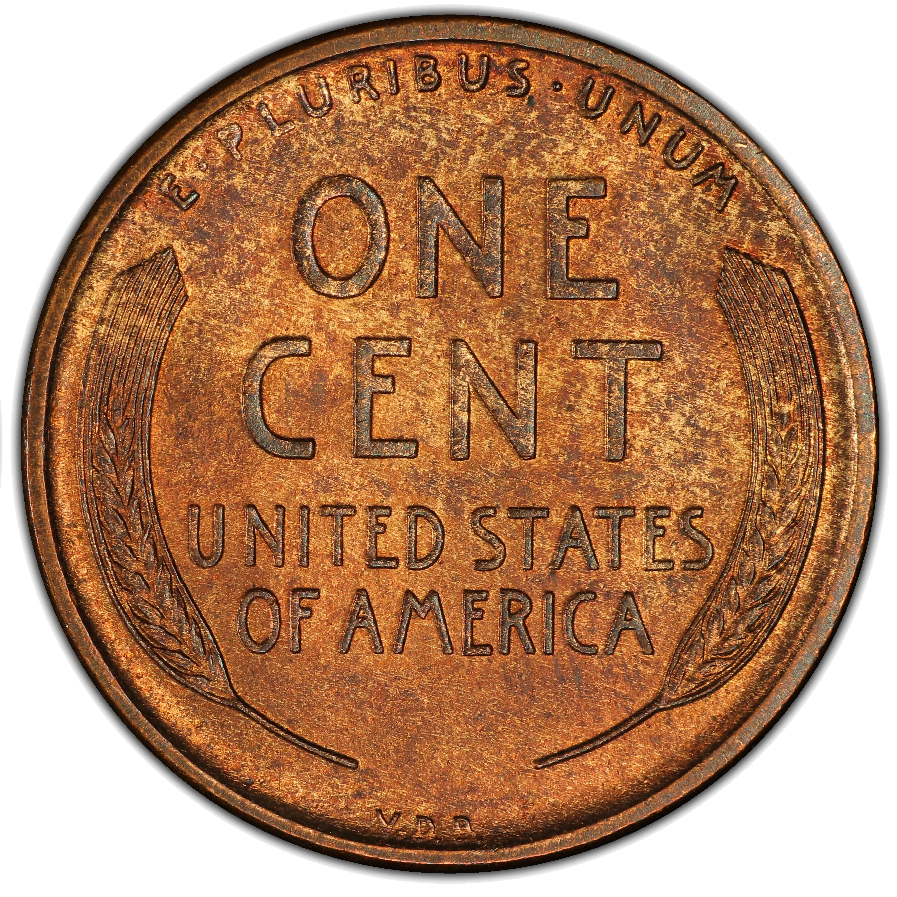 Lincoln Wheat cent reverse — two wheat ears flanking ONE CENT
