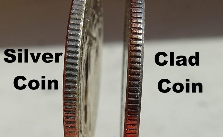 Silver vs. clad quarter edge comparison