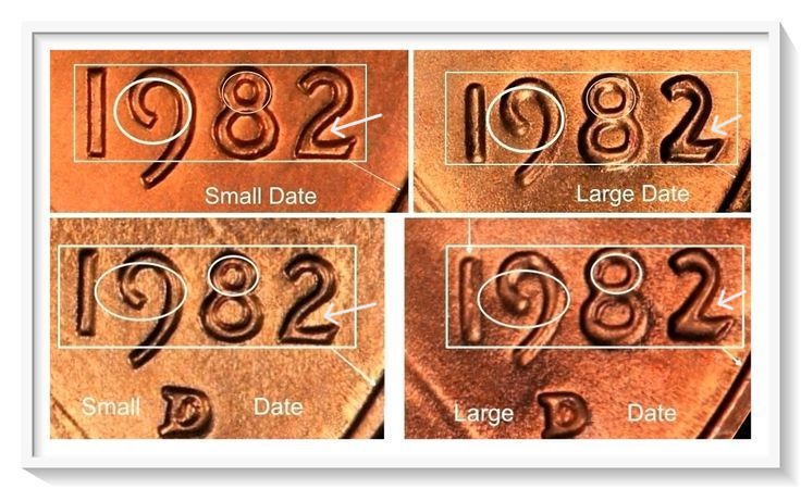 1982 Lincoln cent Large Date vs. Small Date comparison