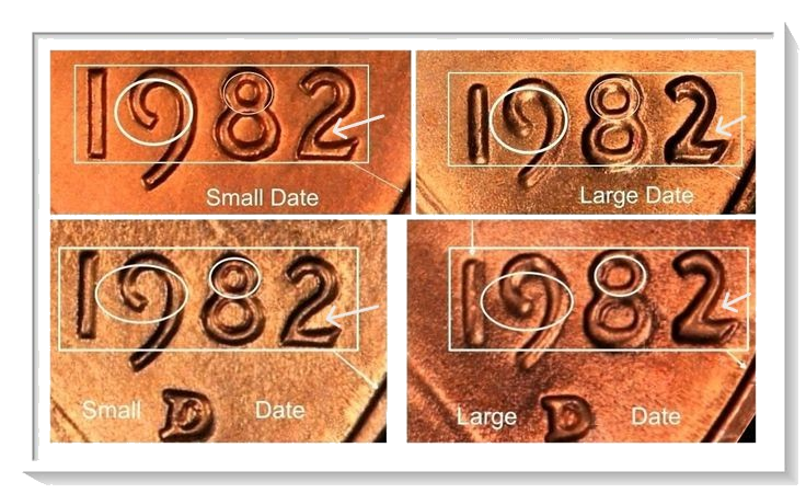 1982 Lincoln cent Large Date vs. Small Date comparison