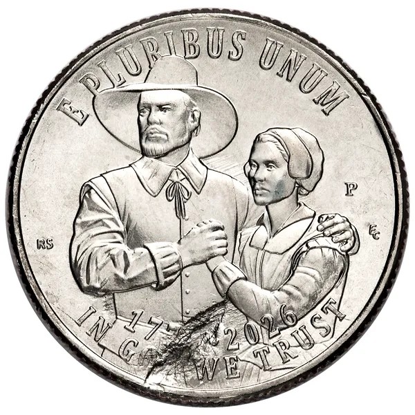 A recently discovered strike-through error on a 2026 Mayflower quarter