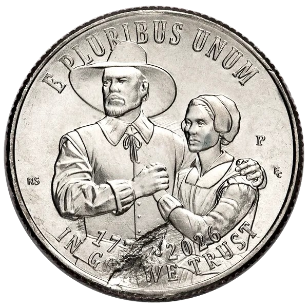 A recently discovered strike-through error on a 2026 Mayflower quarter