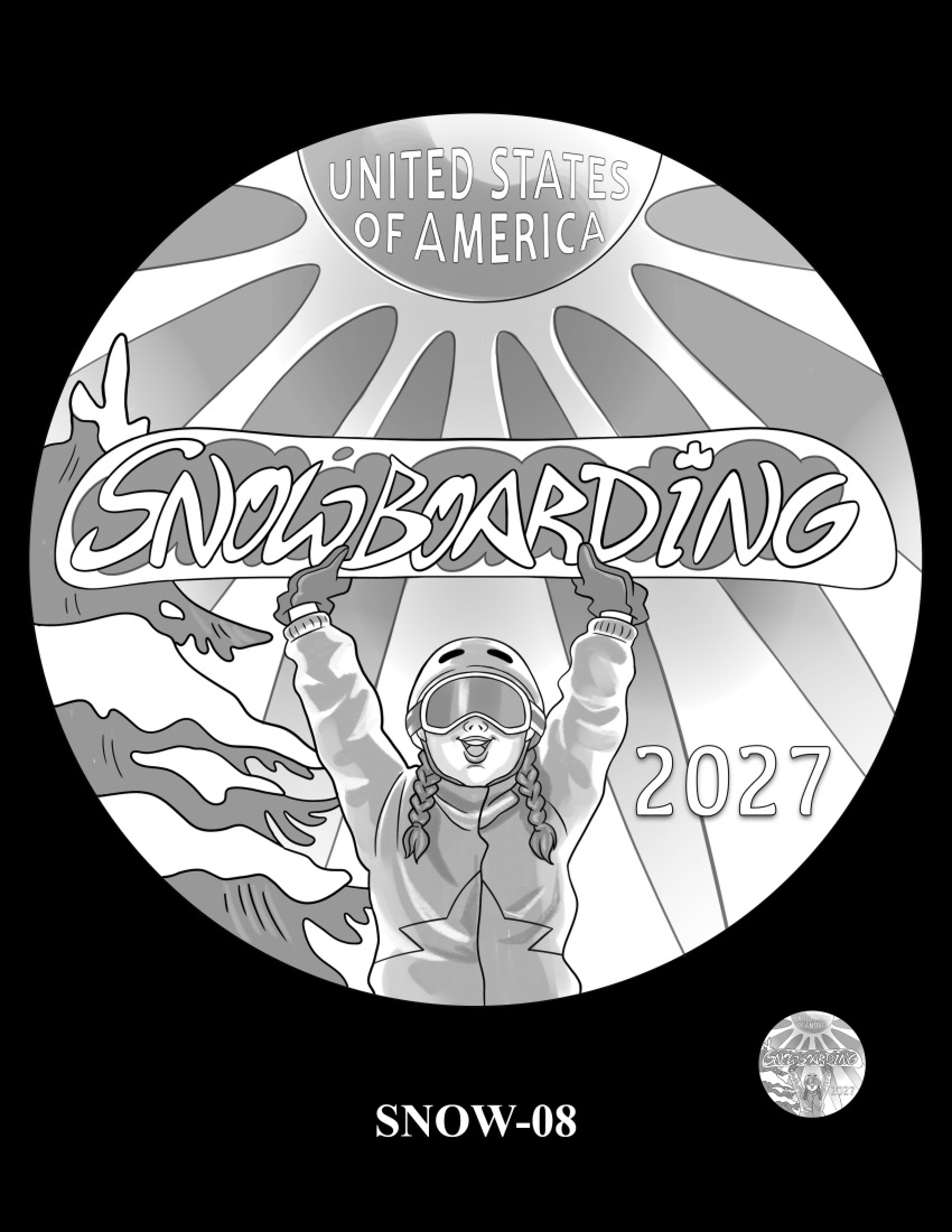SNOW-08 — runner-up snowboarding design for the 2027 Youth Sports Quarter