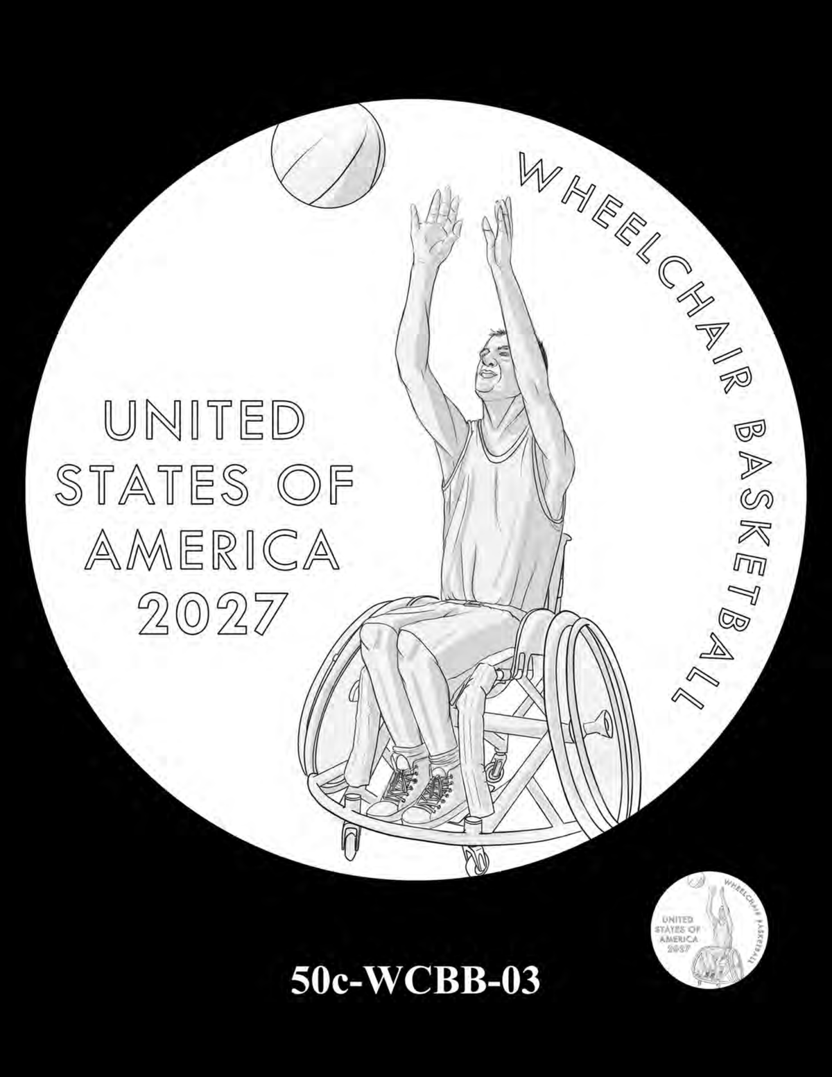 50c-WCBB-03 — alternative wheelchair basketball design for the 2027 Paralympic Half Dollar