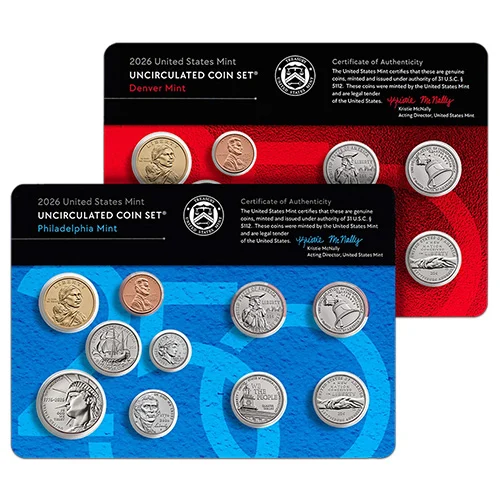 US Mint product packaging — proof set and collector coin boxes