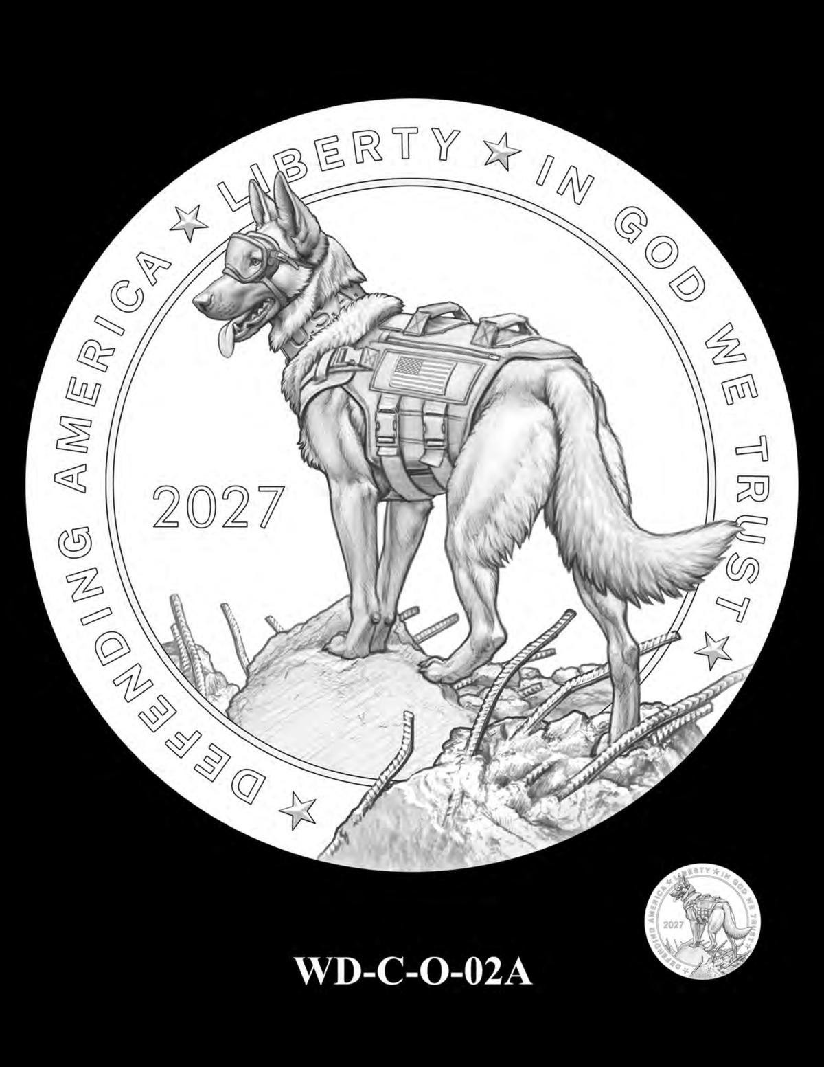 Working Dog $0.50 clad obverse — WD-C-O-02A military working dog