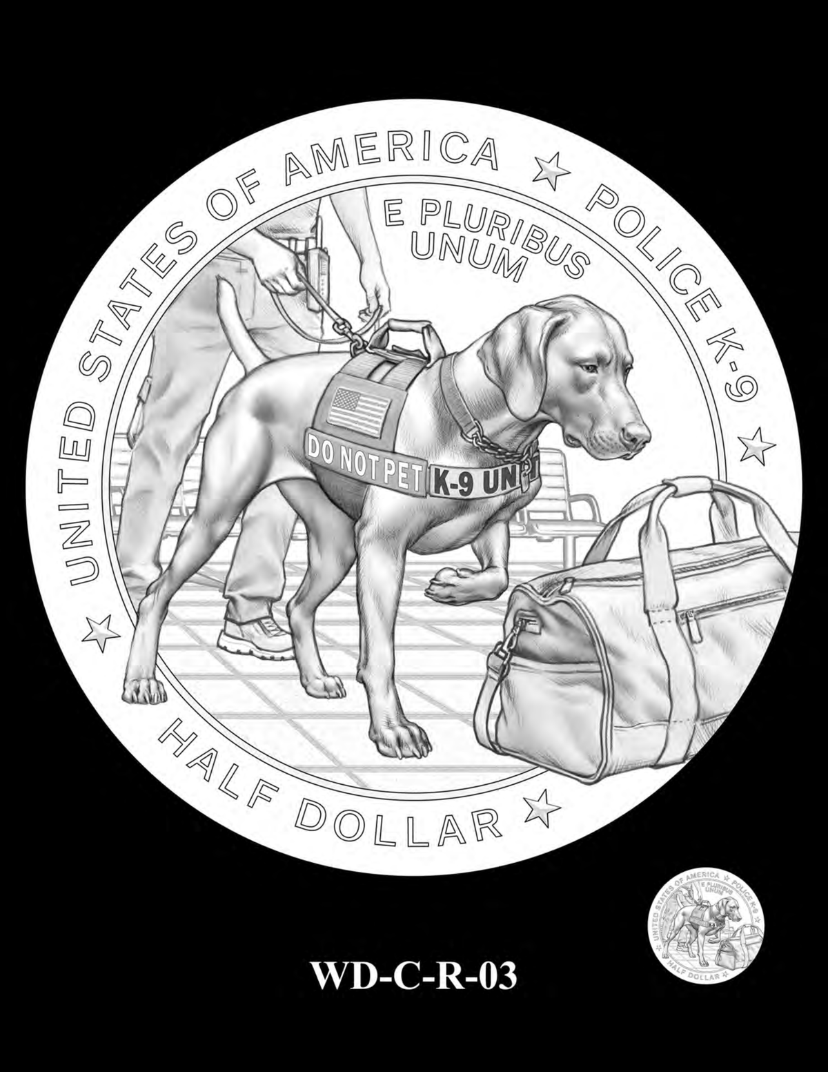 Working Dog $0.50 clad reverse — WD-C-R-03 police K-9 at airport