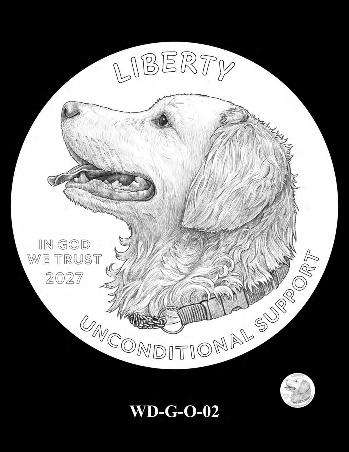 Working Dog $5 gold obverse — WD-G-O-02 Golden Retriever