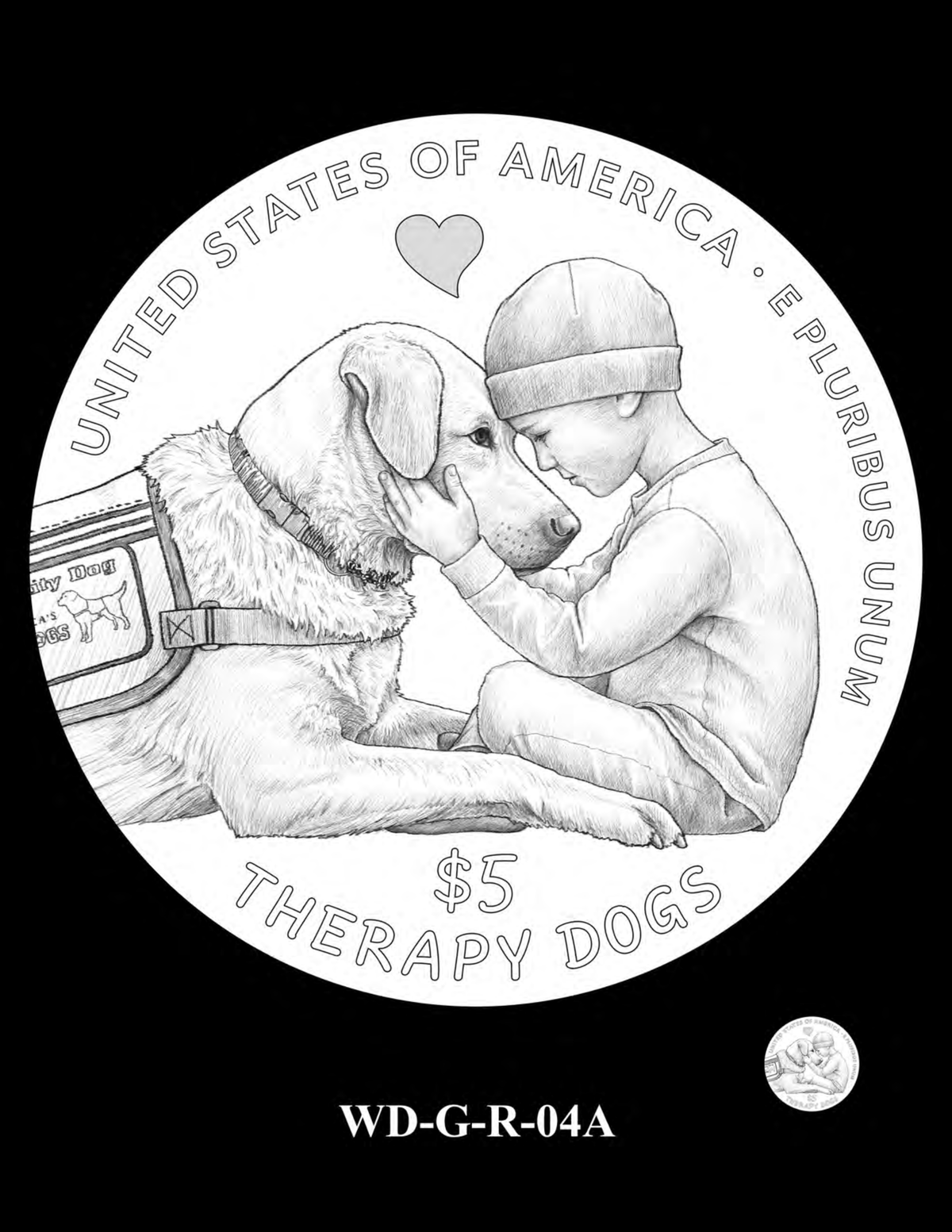 Working Dog $5 gold reverse — WD-G-R-04A therapy dog with child