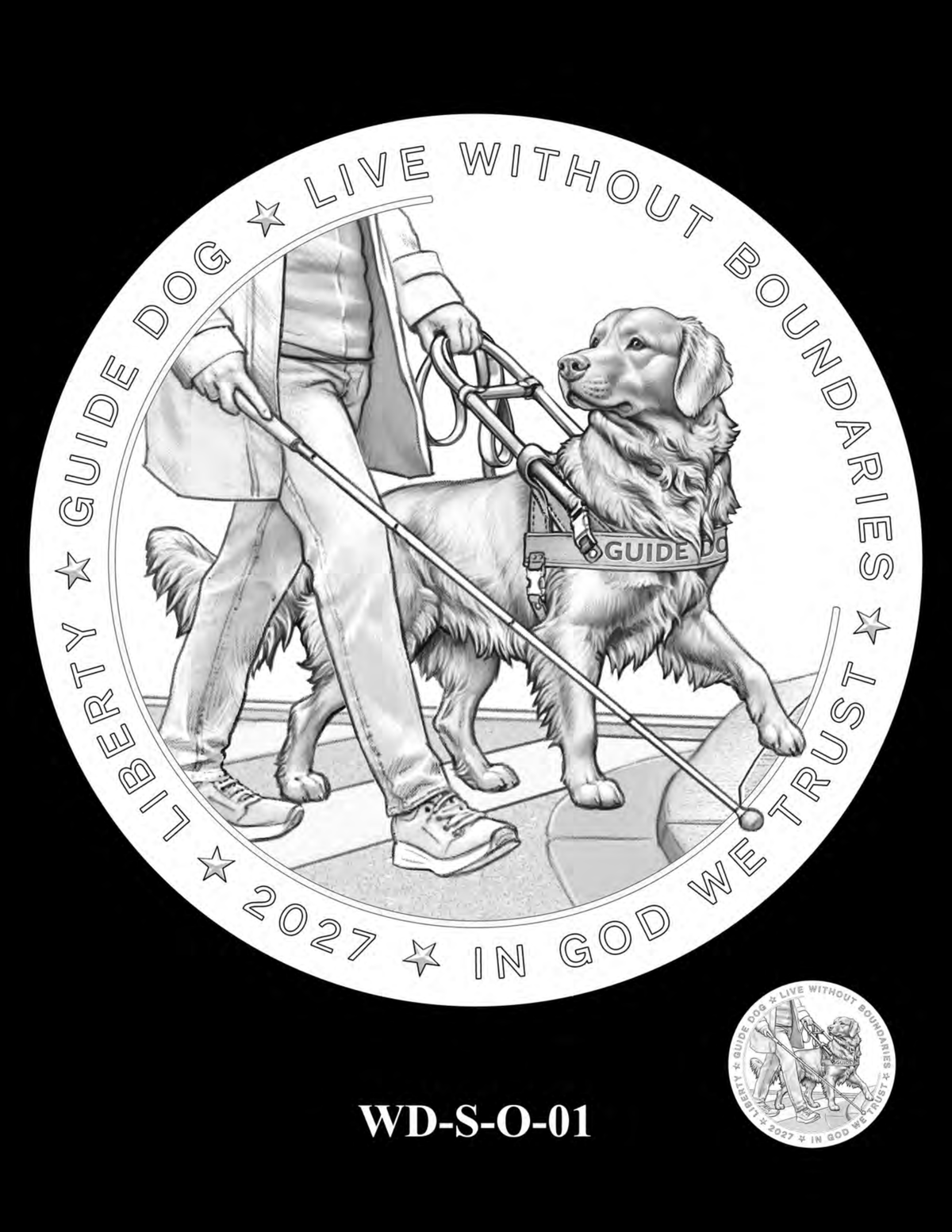Working Dog $1 silver obverse — WD-S-O-01 guide dog