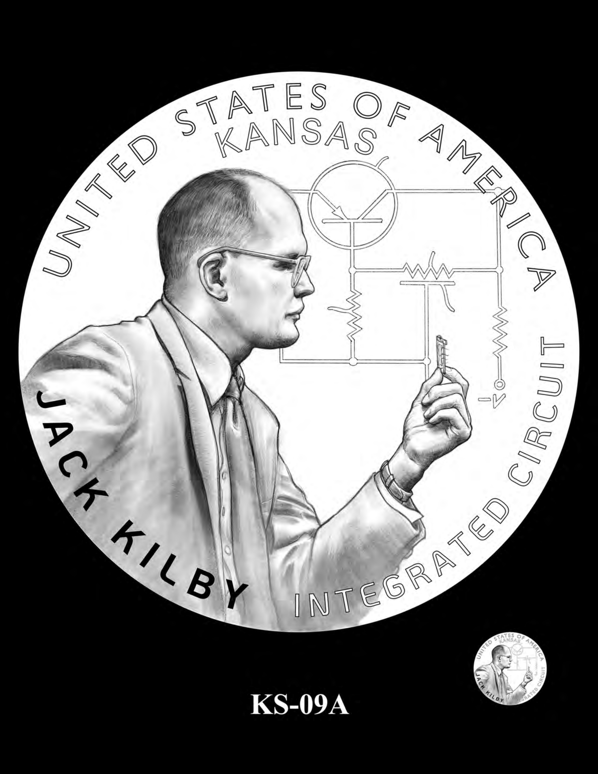 KS-09A — Jack Kilby design for the 2027 Kansas American Innovation Dollar