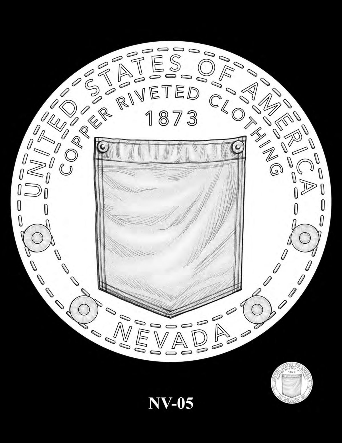 NV-05 — copper-riveted clothing design for the 2027 Nevada American Innovation Dollar