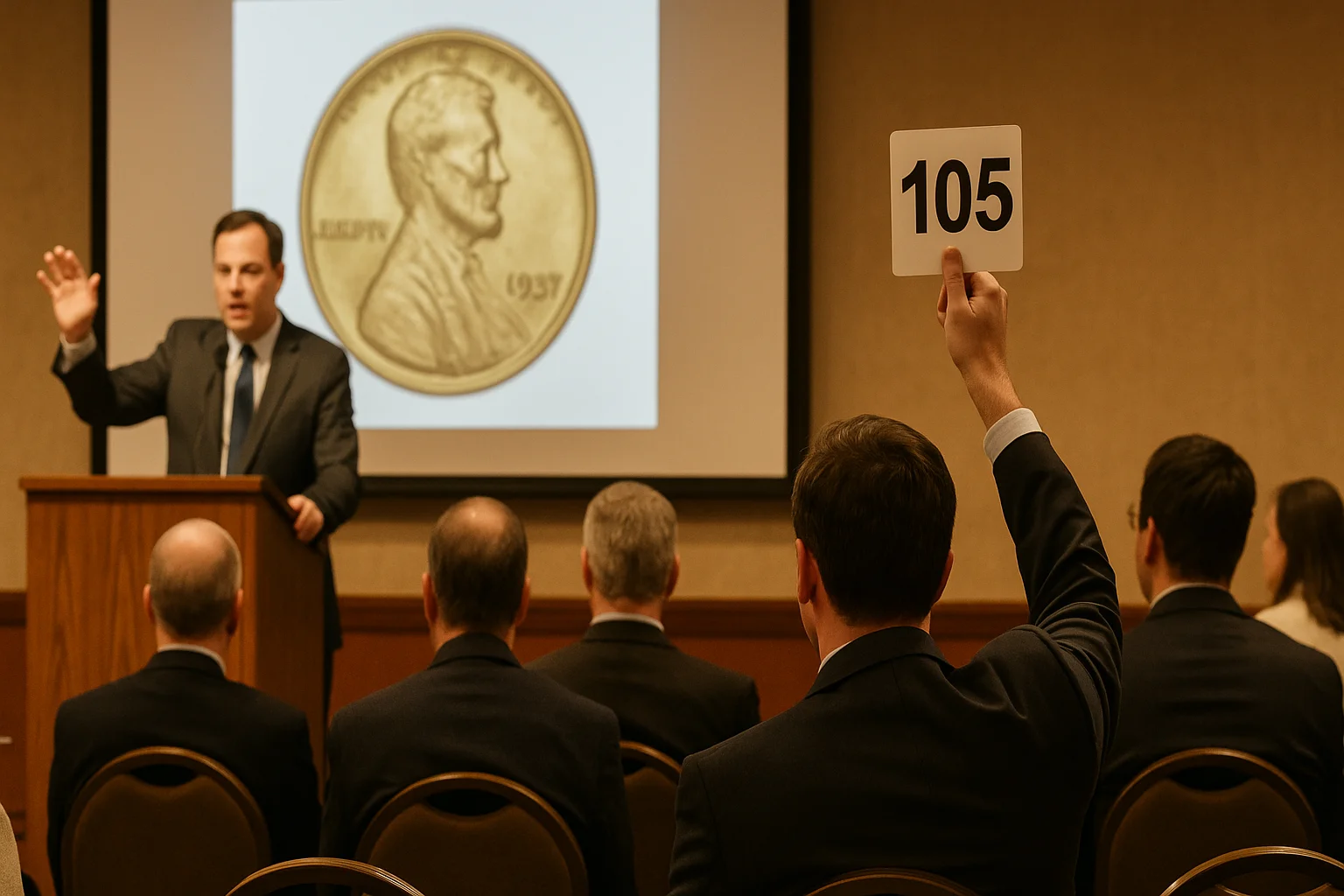 Coin auction scene