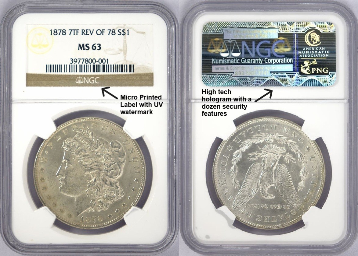 Genuine NGC holder with labeled security features