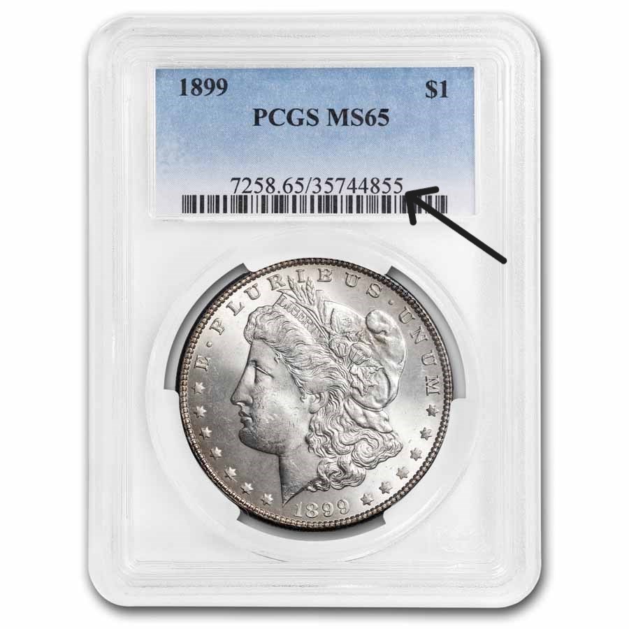 PCGS holder label showing certification number location