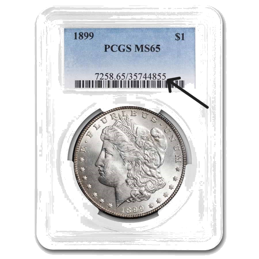 PCGS holder label showing certification number location