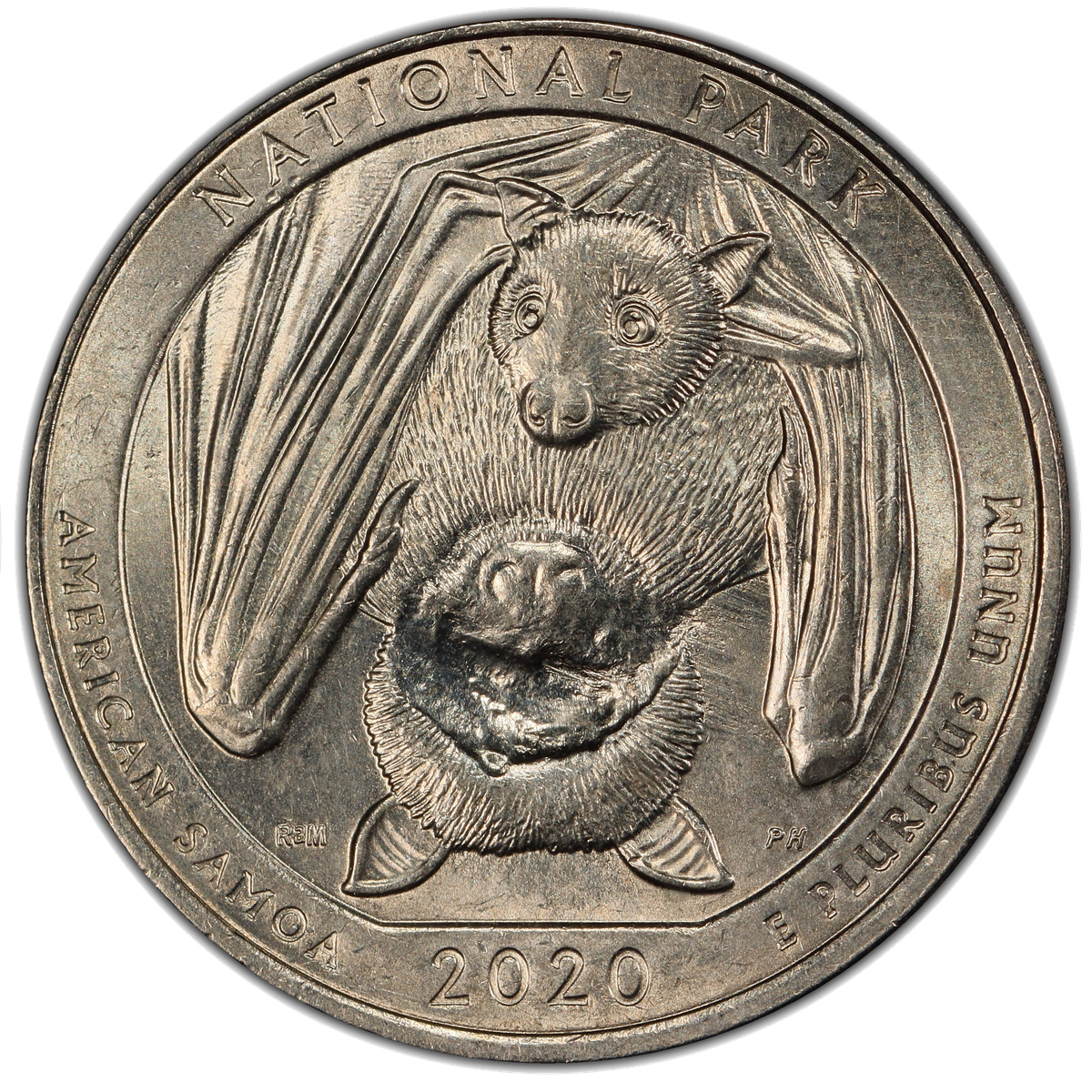 2020 (P) Blind Bat strike-through quarter — reverse showing the strike-through across the bat’s eyes