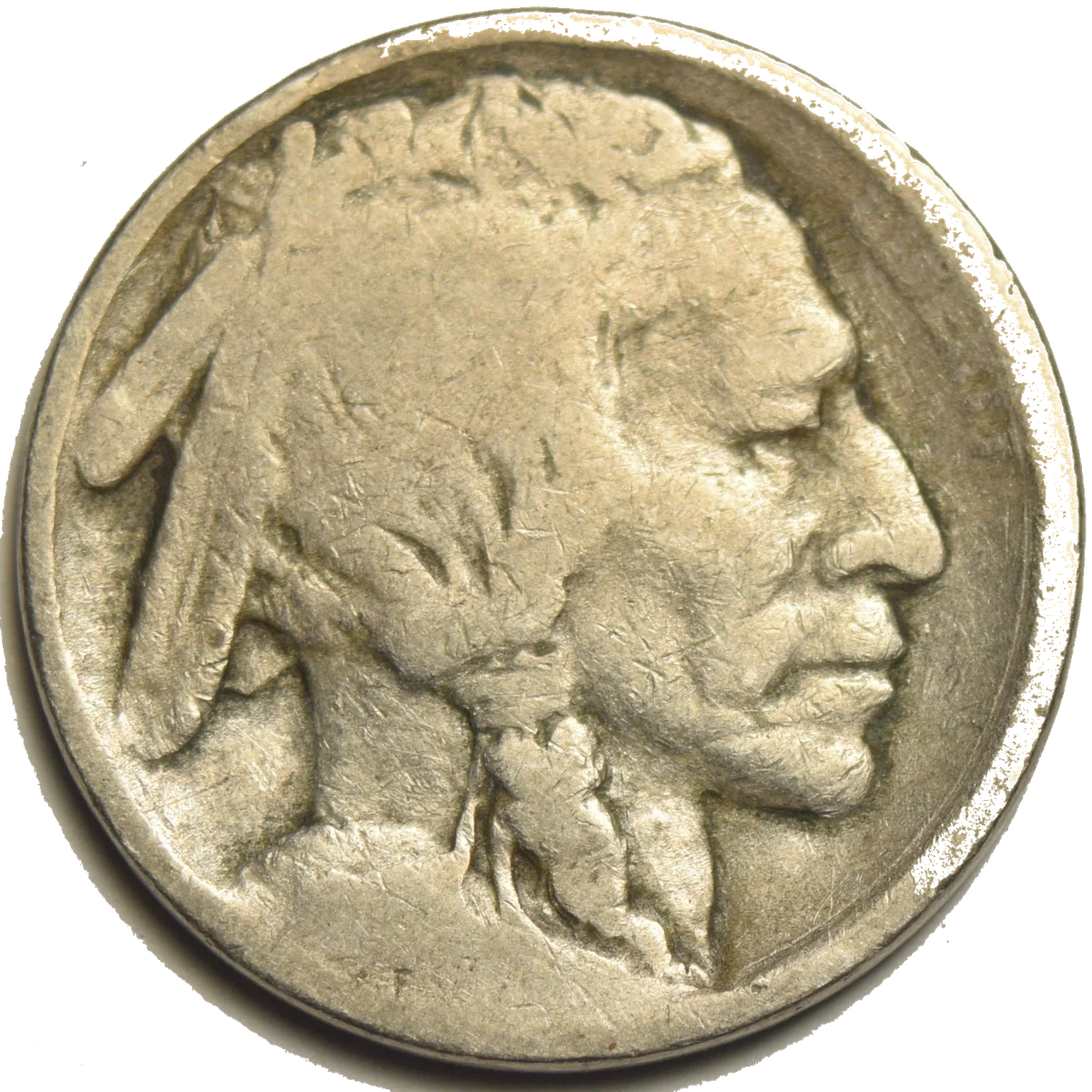 A dateless Buffalo Nickel — the high-relief date area wore smooth quickly in circulation