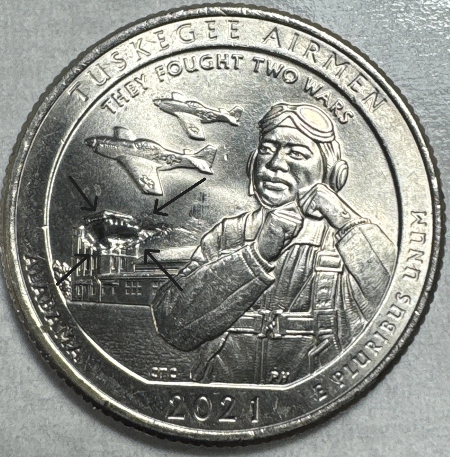 2021 Tuskegee Airmen quarter with the Burning Building strike-through variety