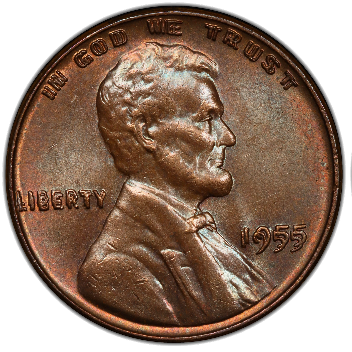 Genuine 1955 DDO obverse — strong, clean doubling on all legends