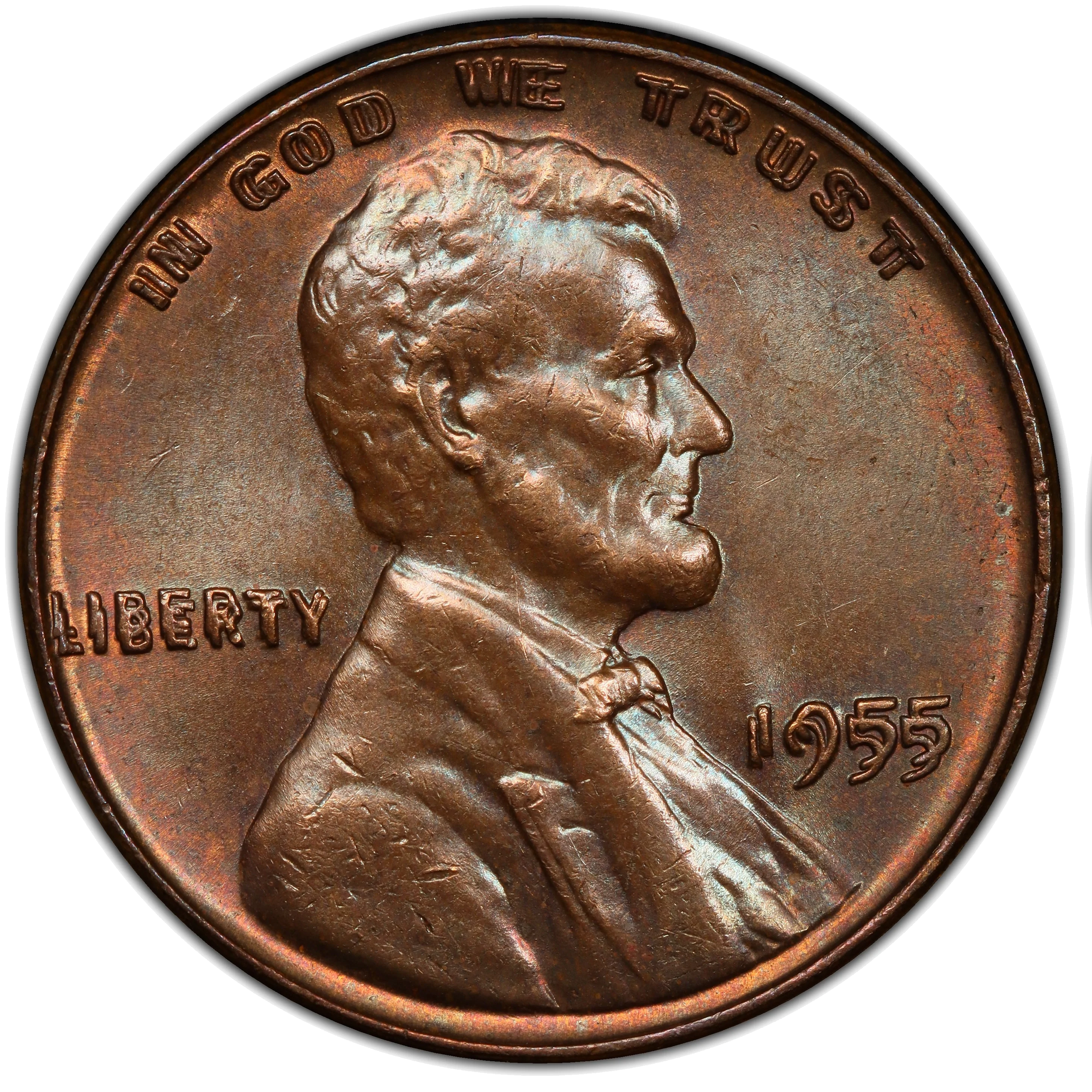 Genuine 1955 DDO obverse — strong, clean doubling on all legends