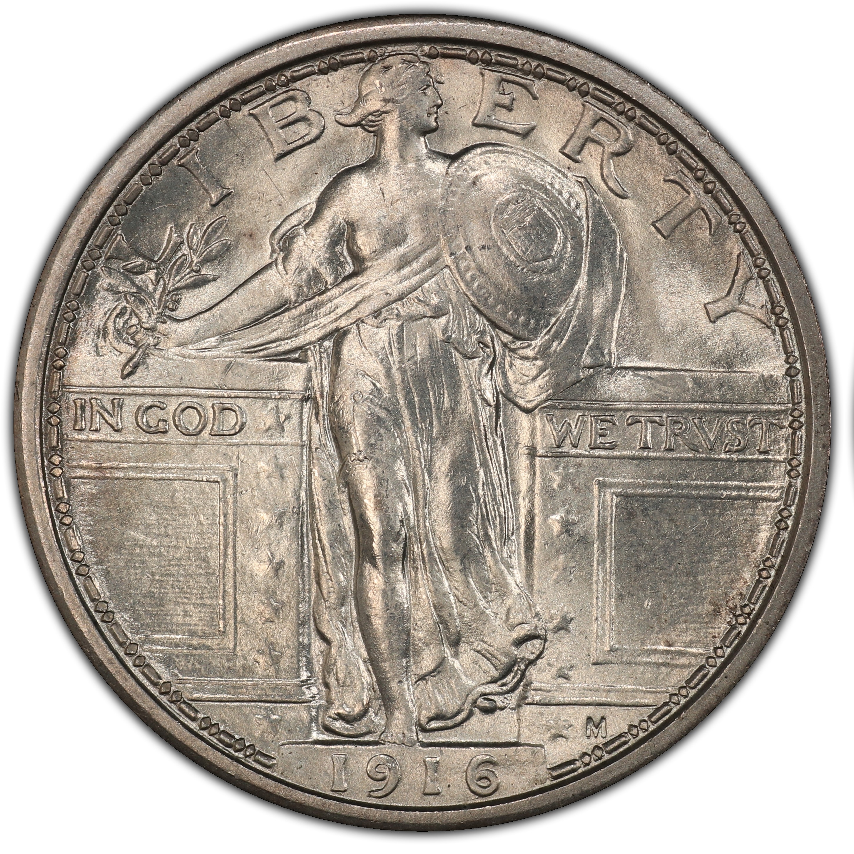 Type 1 Standing Liberty Quarter obverse — exposed breast design