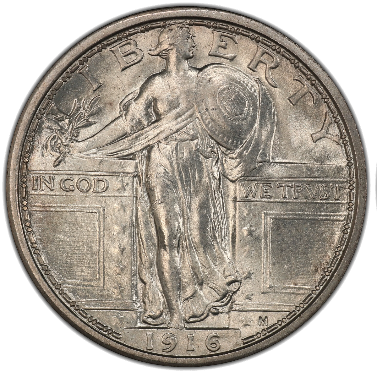 Type 1 Standing Liberty Quarter obverse — exposed breast design
