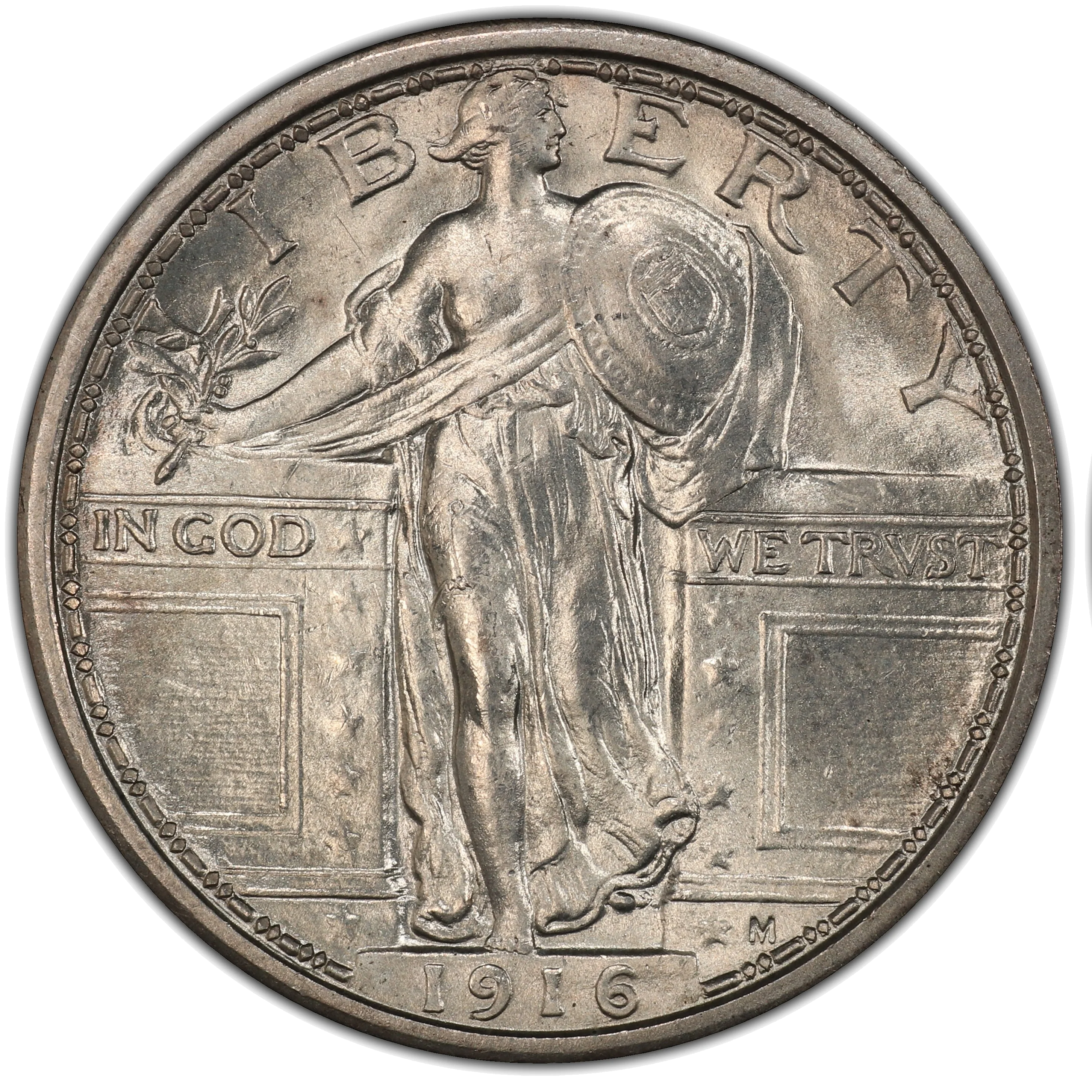 Type 1 Standing Liberty Quarter obverse — exposed breast design