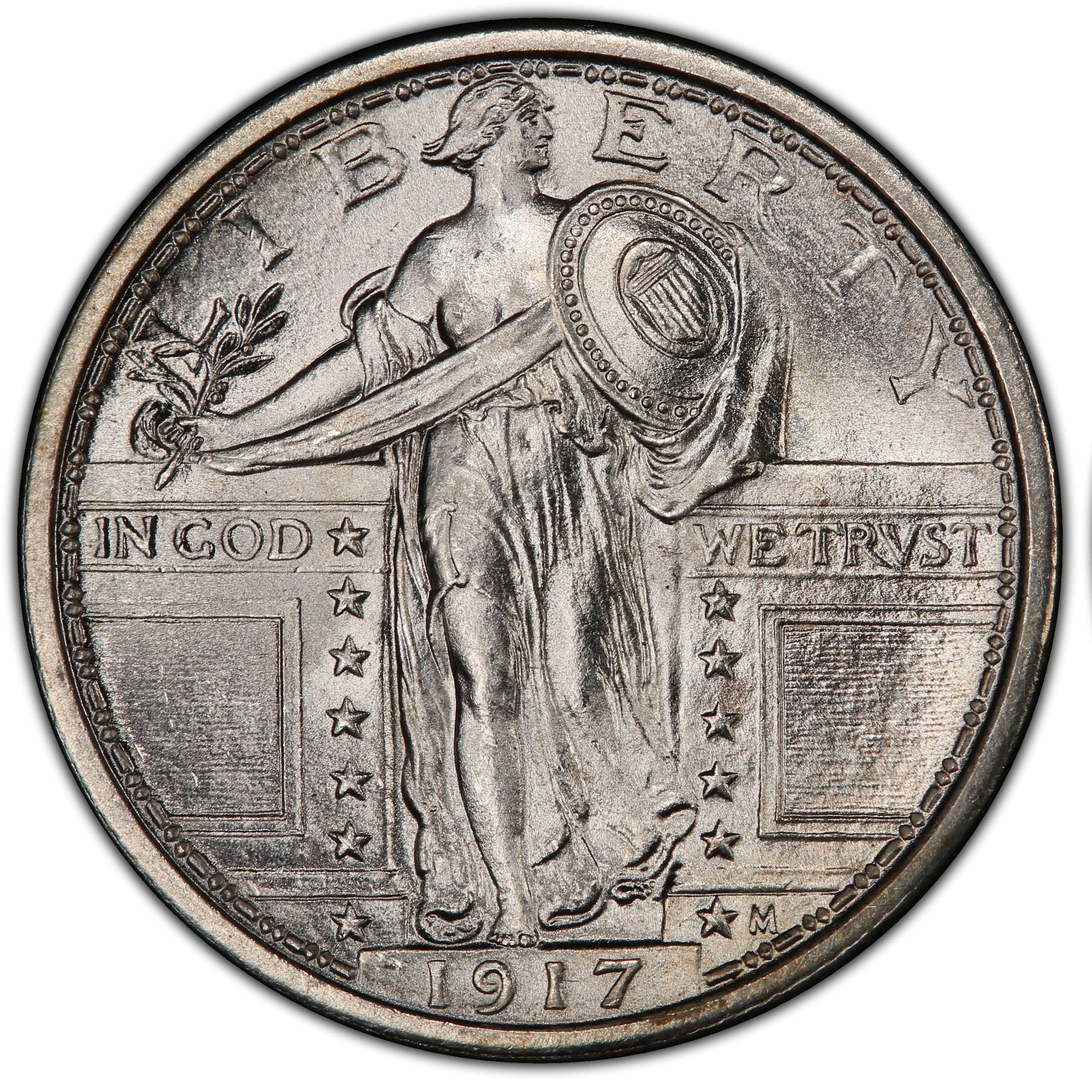 1917 Type 1 Standing Liberty Quarter obverse for comparison