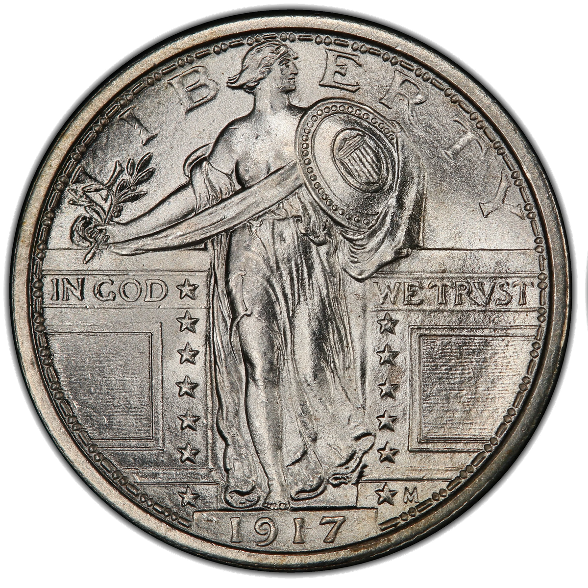 1917 Type 1 Standing Liberty Quarter obverse for comparison