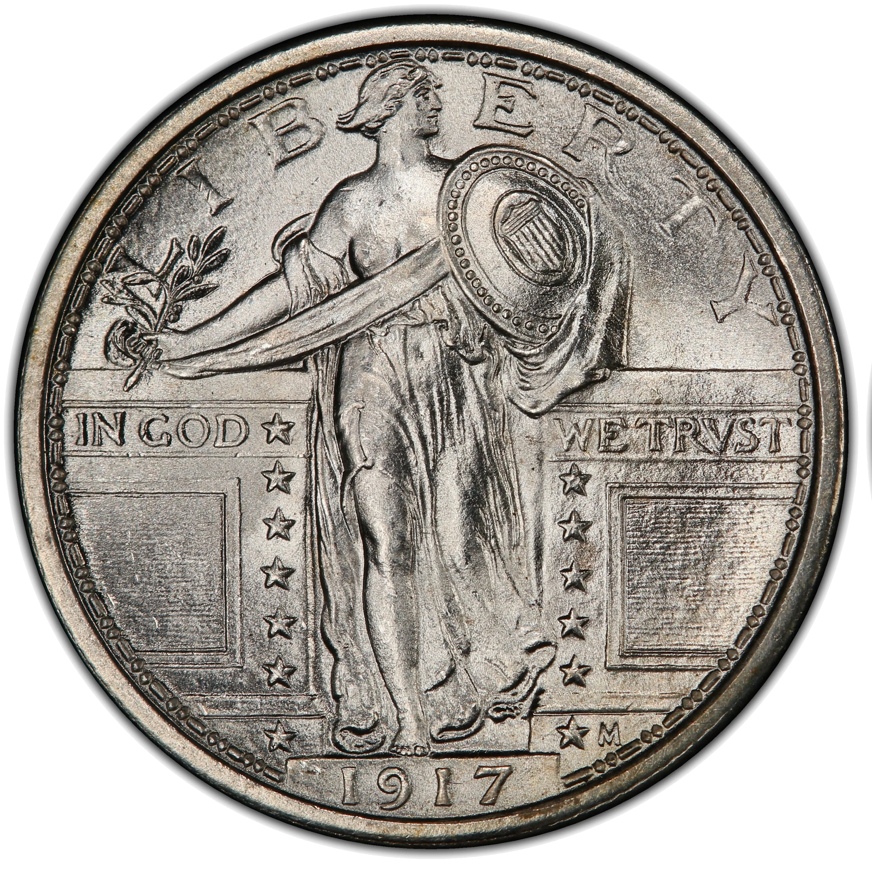1917 Type 1 Standing Liberty Quarter obverse for comparison