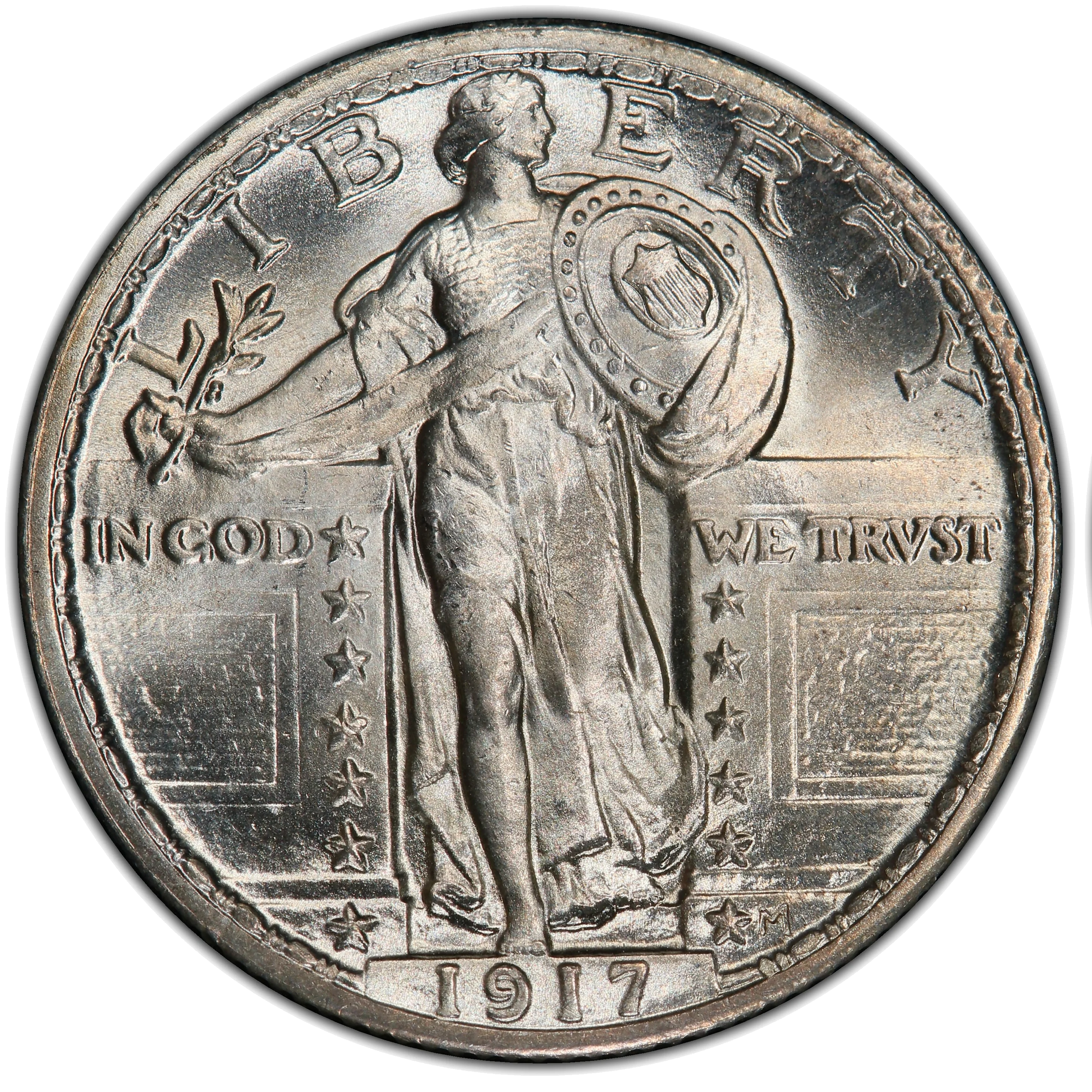 Type 2 Standing Liberty Quarter obverse — chain mail covering
