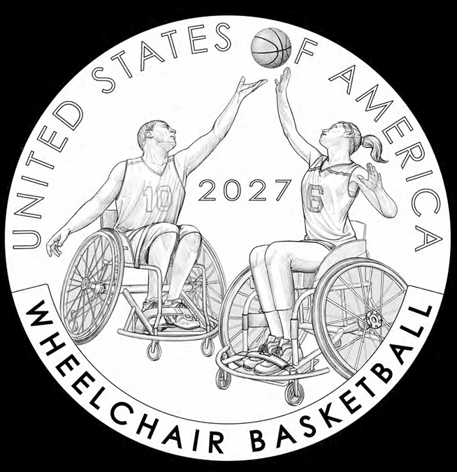 50c-WCBB-07 — CFA recommended design featuring two wheelchair basketball athletes at tip-off