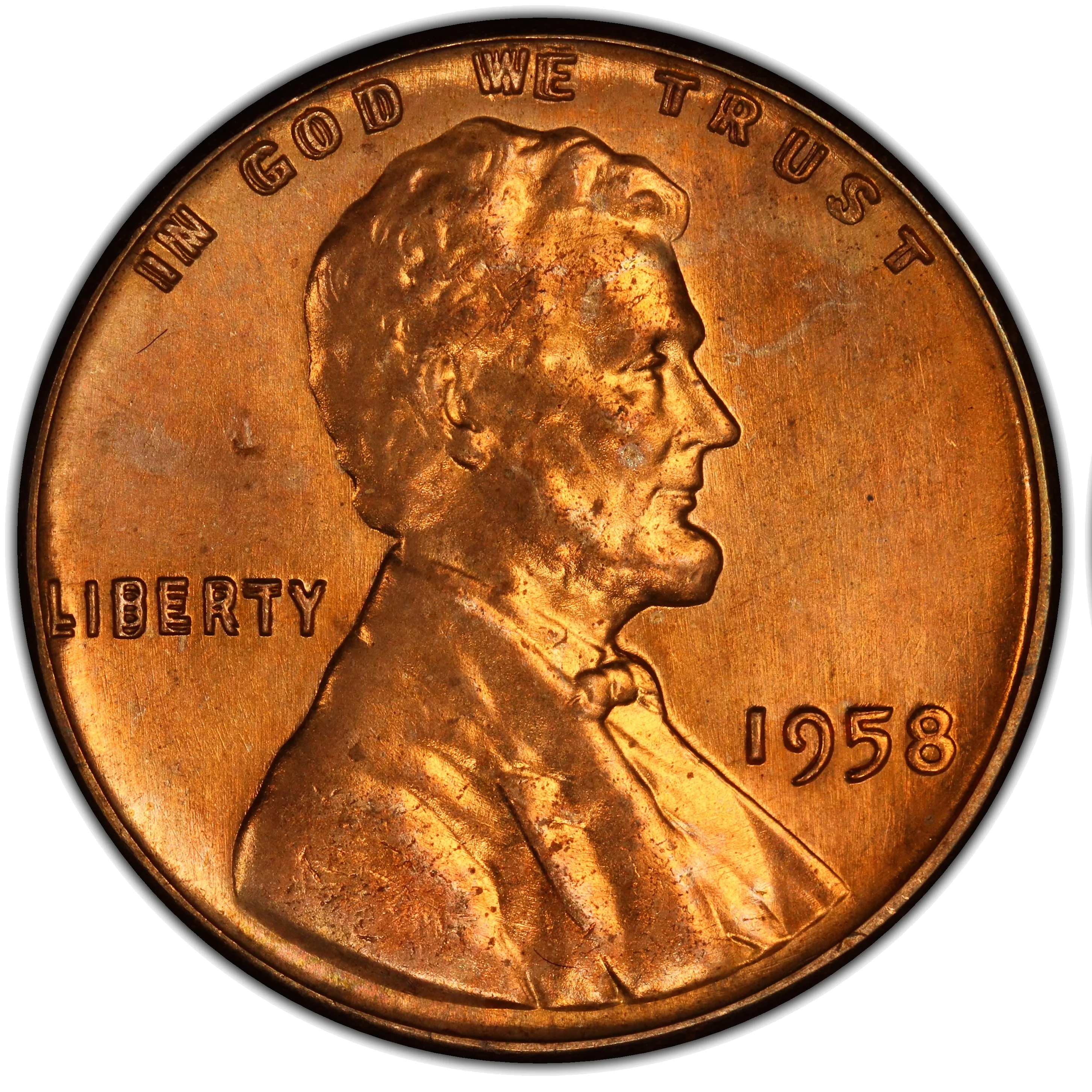 1958 Doubled Die Obverse Lincoln cent showing doubling on IN GOD WE TRUST and date