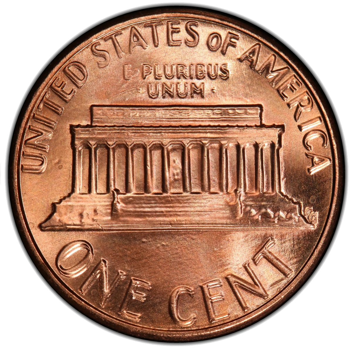 1983 Doubled Die Reverse Lincoln cent showing doubling on ONE CENT and UNITED STATES OF AMERICA