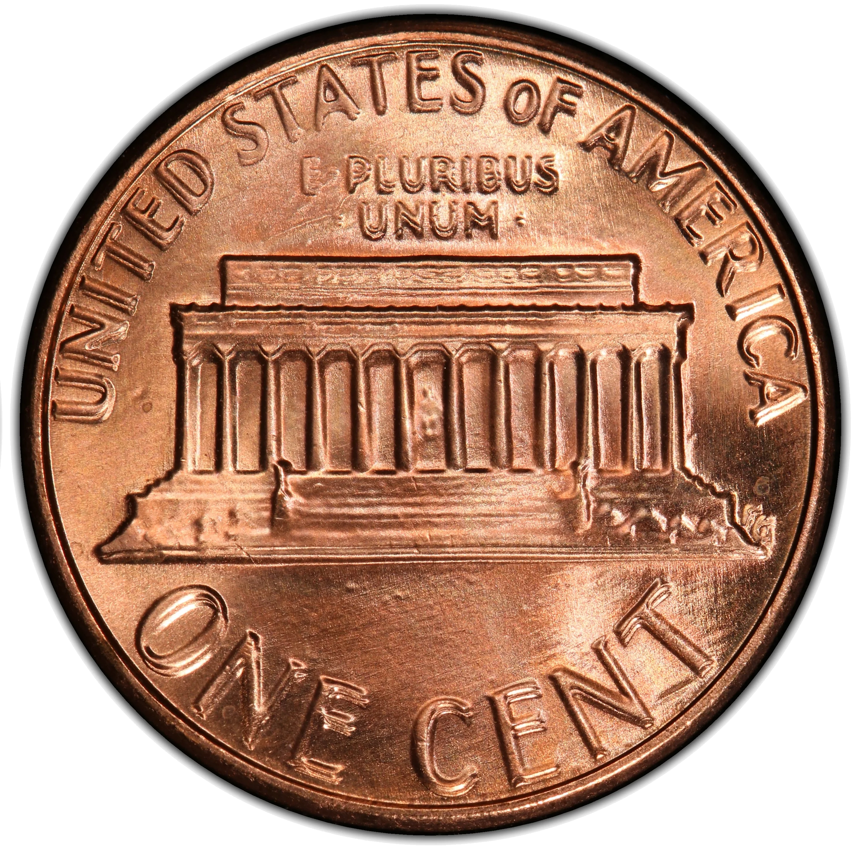 1983 Doubled Die Reverse Lincoln cent showing doubling on ONE CENT and UNITED STATES OF AMERICA