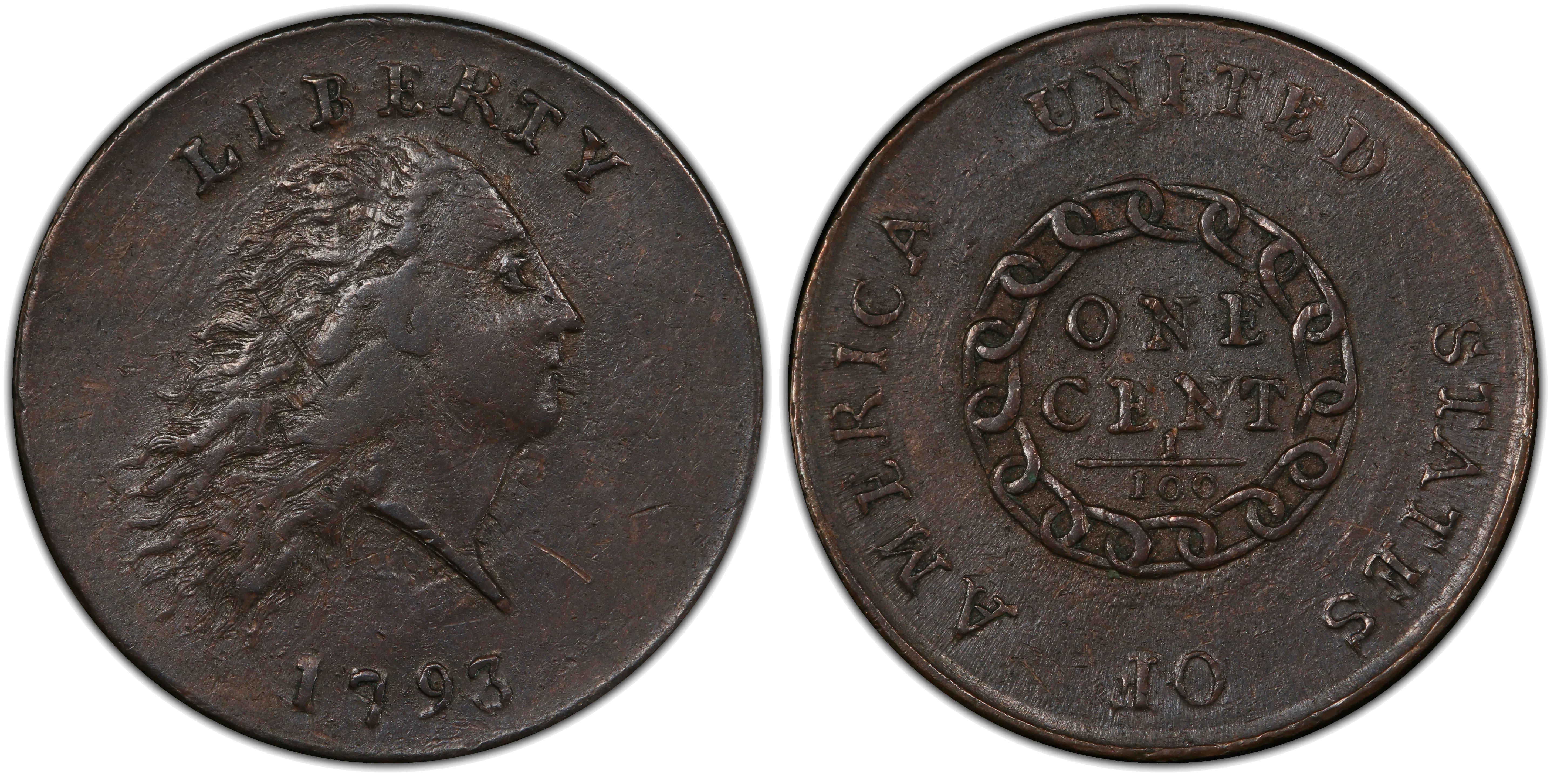 Early U.S. coin showing hand-made die characteristics