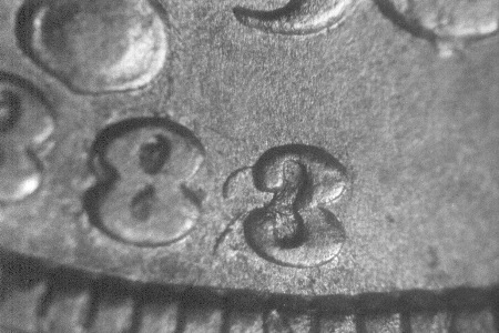 1883 Shield Nickel overdate — close-up showing 83 punched over 82